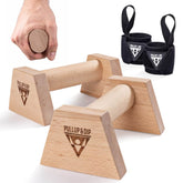 Poignées de pompes en bois avec poignée ergonomique, Wrist Wraps inclus